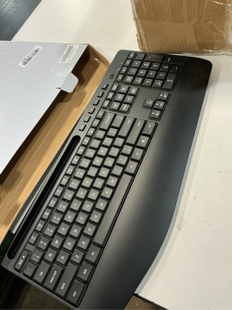 Condition photo showing Good Condition for wireless keyboard and mouse combo- veilzor 2.4g rechargeable keyboard with phone holder, ergonomic wrist rest, 9 rgb backlit effects, silent keyboard mouse set for windows, laptop, pc black