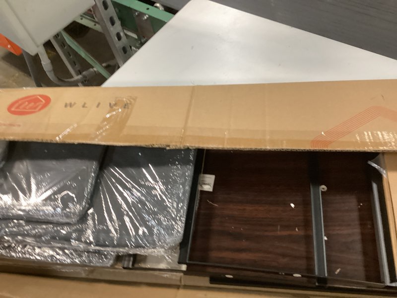 Condition photo showing Good Condition for WLIVE Dresser for Bedroom with 5 Drawers, Wide Chest of Drawers, Fabric Dresser, Storage Organizer Unit with Fabric Bins for Closet, Living Room, Hallway, Dark Grey Dark Gray 11.81"D x 39.37"W x 21.65"H