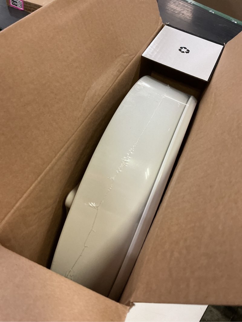 Condition photo showing New/Like New for kohler 25876-0 hyten 3" height, elevated soft close round toilet seat, contoured seat with grip-tight bumpers, quick-attach hardware, white white round