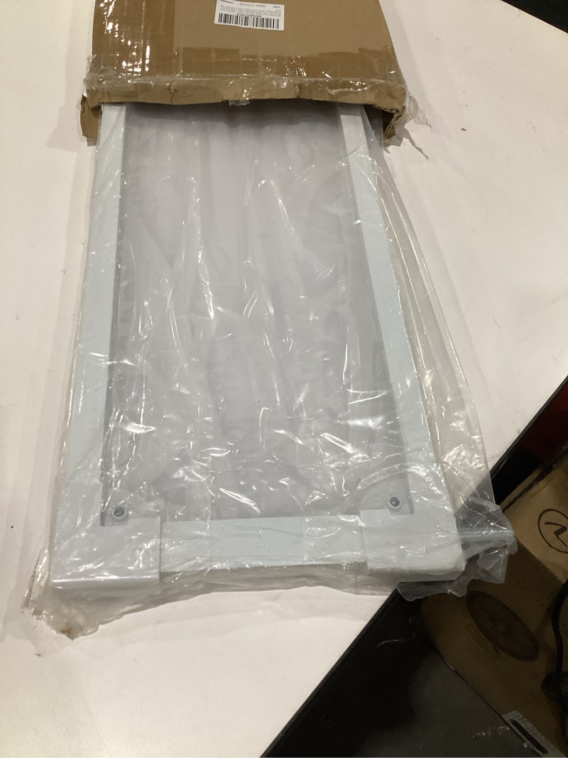 Condition photo showing As Is for incomplete missing pieces waowao 40\" extra tall clear acrylic dog gate for baby and kids with double lock, 29.5\"-37.37\" width, safety auto close pet gate for baby and pets, fits doorways, kitchen, and entryways, white white 29.5-37.7\"w x 40\"h