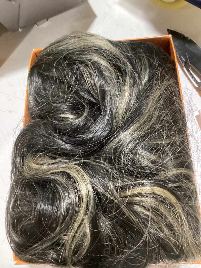 Condition photo showing Good Condition for cosplay long black grey mixed blonde wig 28 inch middle part synthetic wig realistic gifts party wigs for women daily use colorful wigs (black grey mixed blonde) 28 inch black grey mixed blonde