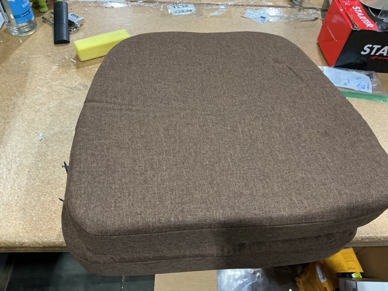 Condition photo showing Good Condition for chair cushions for dining chairs set of 2, 17"x 16"x 3" thickened kitchen chair pads, indoor dining chair cushions with ties and removable cover, d-shaped seat cushions for kitchen chairs, brown brown 2 count(pack of 1)