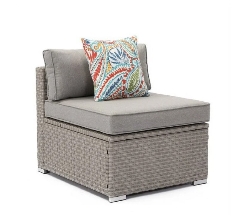 COSIEST Outdoor Wicker Armless Chair with Gray Cushions, Floral Fantasy Pillow (color may vary ours is black with grey cushions)