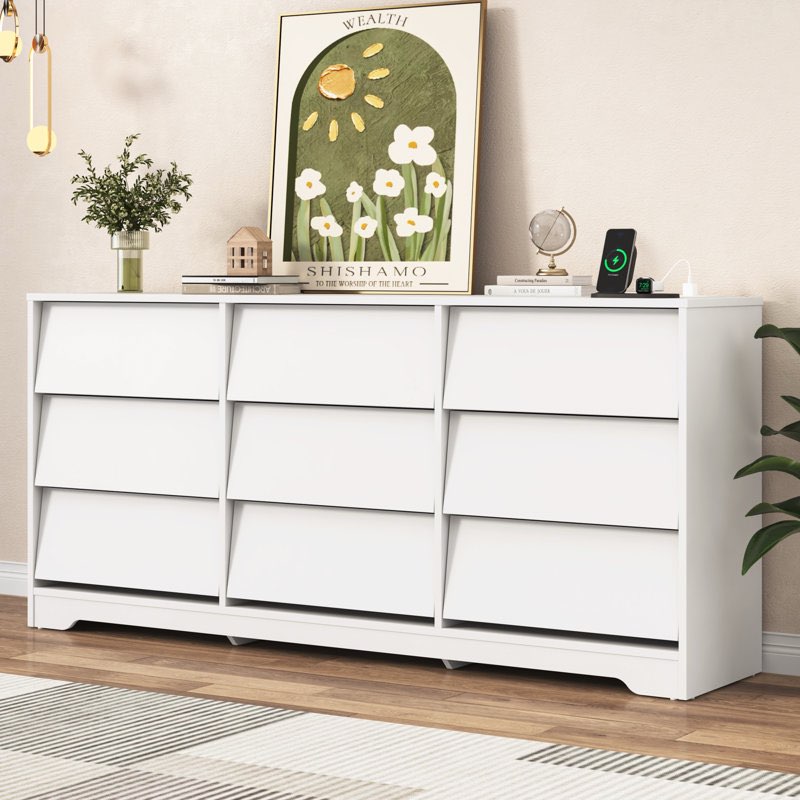 70.87w dresser with 9 drawers, large modern chest of drawers with deep drawers