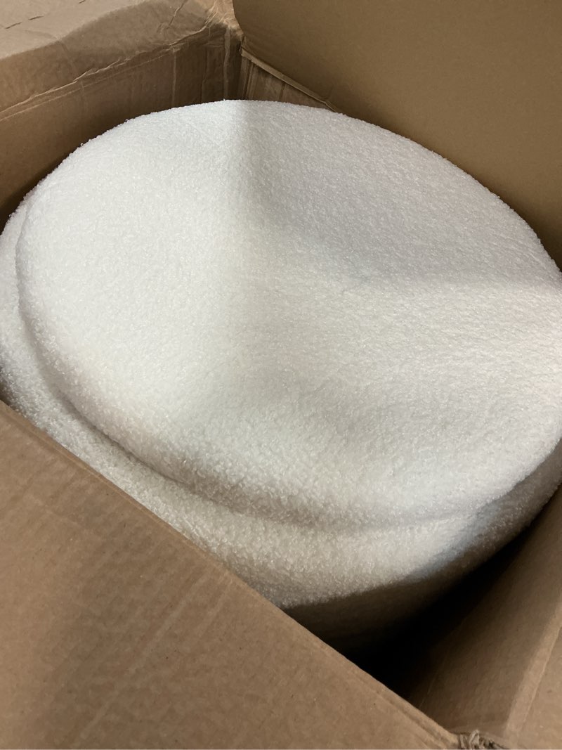 Condition photo showing Good Condition for Round Ottoman with Storage Set of 2, Soft Teddy Velvet Upholstered Foot Stool Vanity Chairs, Support 330lbs Padded Seat Multifunctional Ottomans Footrest, Foot Rest for Living Room, White White 17.3"D x 17.3"W x 18.9"H