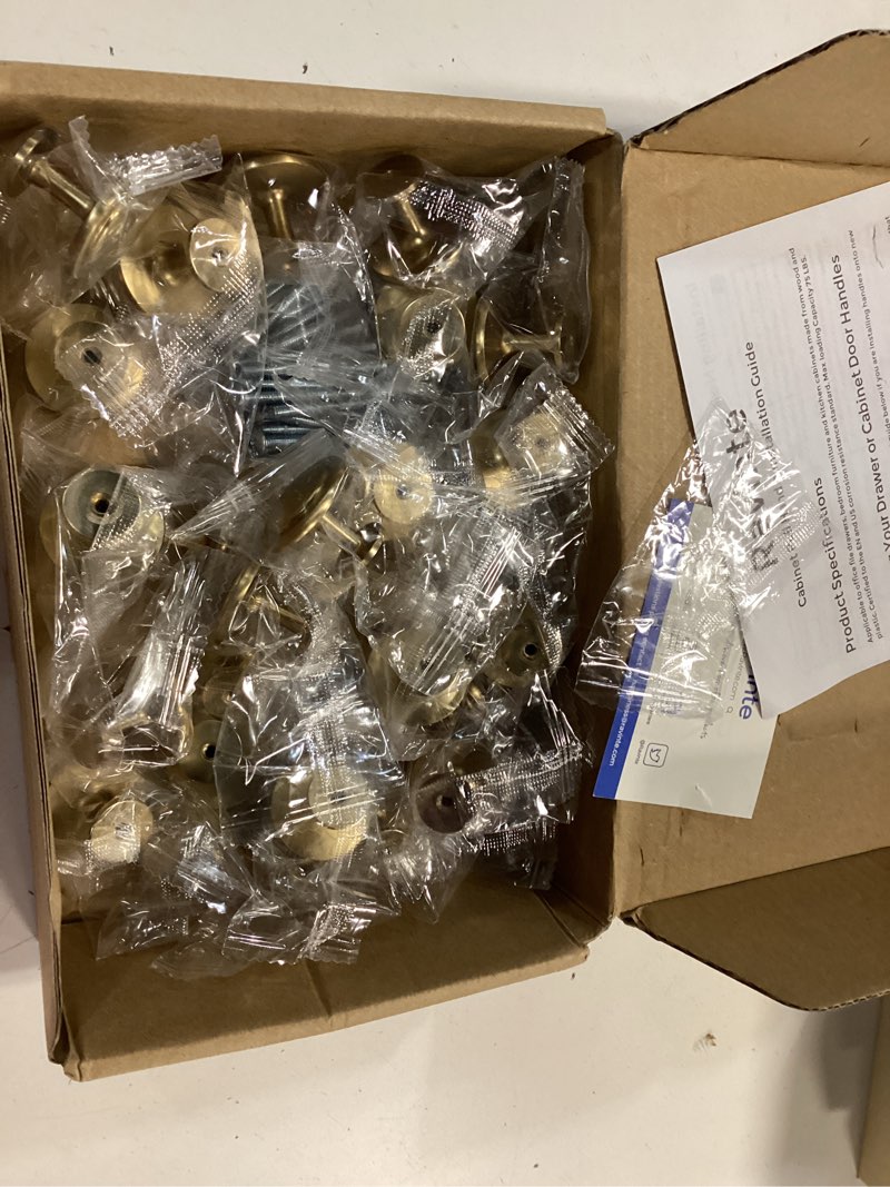 Condition photo showing As Is for ravinte 30 pack champagne bronze cabinet pulls 1-1/4 inch kitchen cabinet knobs drawer knobs dresser handles drawer pulls door dresser handles champagne bronze 30
