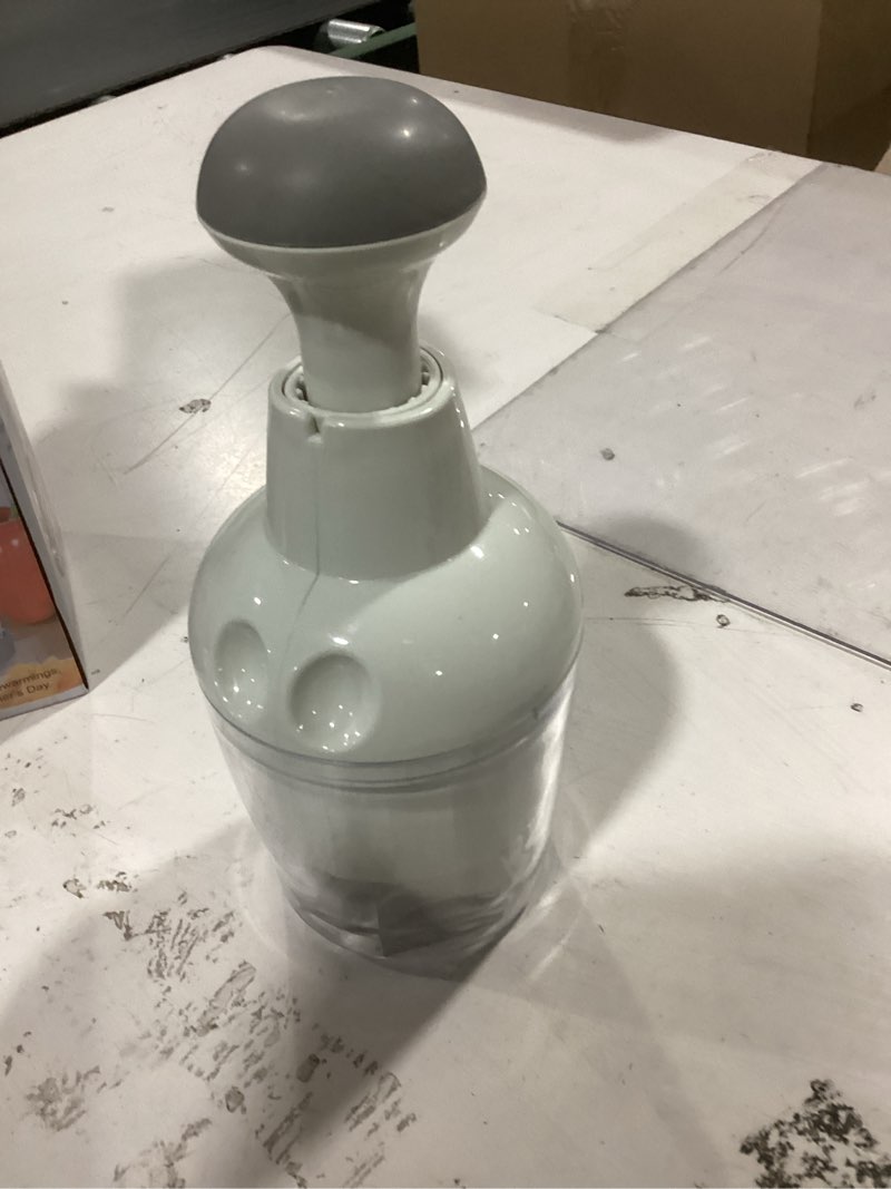 Condition photo showing Good Condition for food chopper, vegetable chopper with container, onion chopper vegetable cutter, manual veggie chop handheld food chopper for garlic, nut, stainless steel blades, dishwasher safe, easy to clean, white