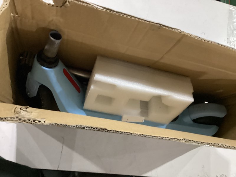 Condition photo showing As Is for electric scooter for kids age 6-10, kick-start boost scooter with adjustable speed and height, flash wheel & deck lights
