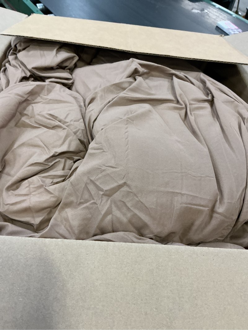 Condition photo showing As Is for rosgonia oversized king comforter 128x120, 3pcs super king plus comforter (1 dark khaki comforter & 2 pillowcases) lightweight oversized king bedding set quilt super king plus comforter 128"x120" dark khaki