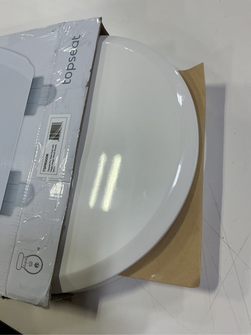 Condition photo showing Good Condition for Pro Wood Toilet Seat Round, White, Magnetic Quick-Release Easy-Clean and Change, HushMotion Slow Close, StainShield High-Gloss Finish, Arch-Tite Never Loosens, Adjustable Fit, Secure Grip White Round