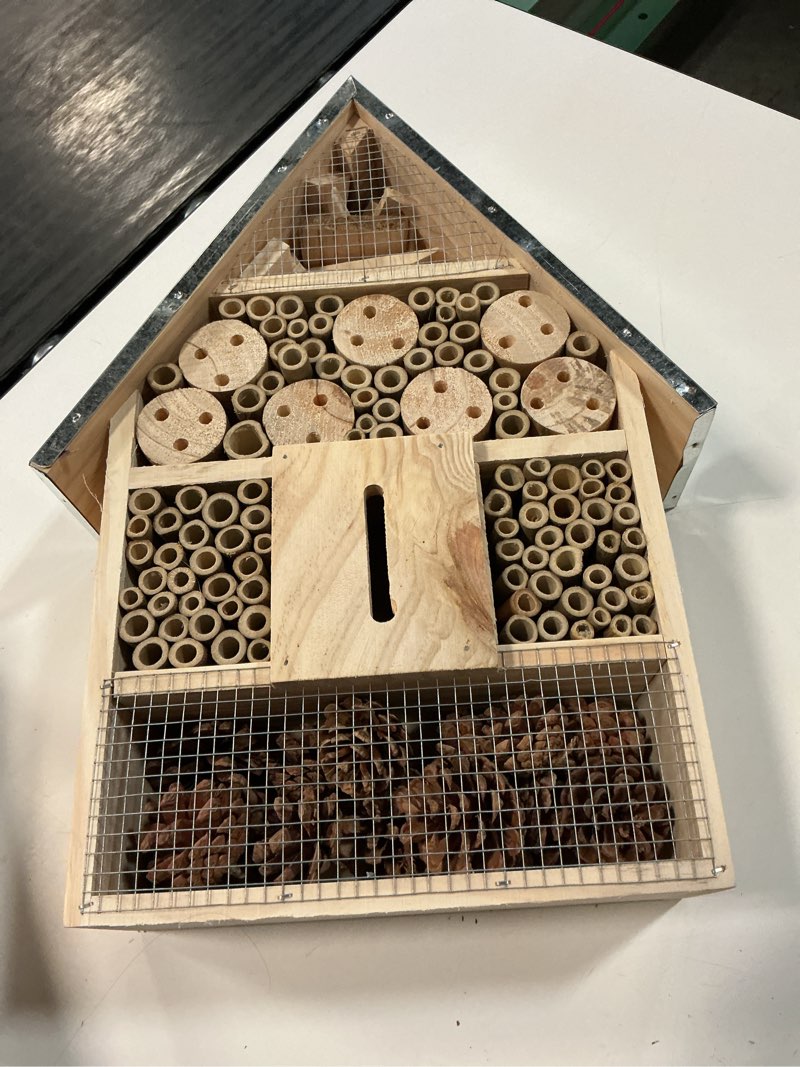 Condition photo showing New/Like New for wooden mason insect bee butterfly house,insect hotel,an outdoor hanging bamboo habitat for bee butterfly ladybugs live,bee box,butterfly habitat for garden,9 x 15.7 x 2.5 inch