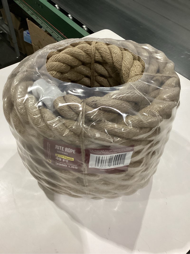 Condition photo showing New/Like New for Natural Jute Rope 1-3/16 Inch x 50 FT (30mm) – Extra Thick Jute Rope for Large Swings, Posts, Fencing & Rustic Décorg, Landscaping, Crafting, Gardening, DIY Projects, Home Décor, and Outdoor Use 1-3/16" x 50'