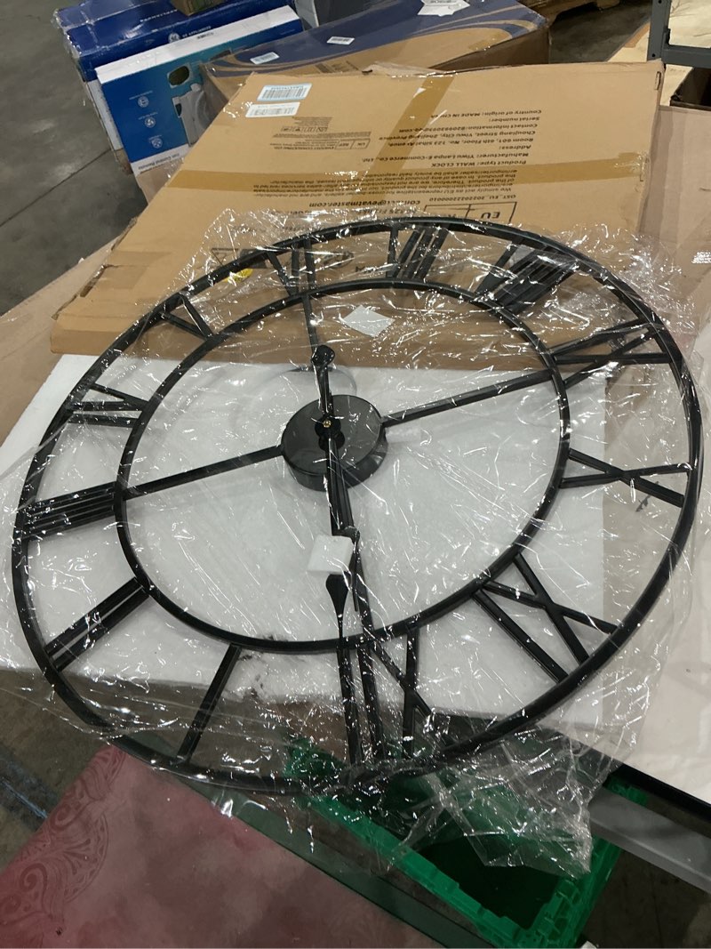 Condition photo showing Good Condition for cuspin large wall clocks for living room decor, 36 inch wall clock battery operated, extra large metal round roman numeral big black clock for bedroom, home, kitchen, office, wall decor black roman number 36 inch