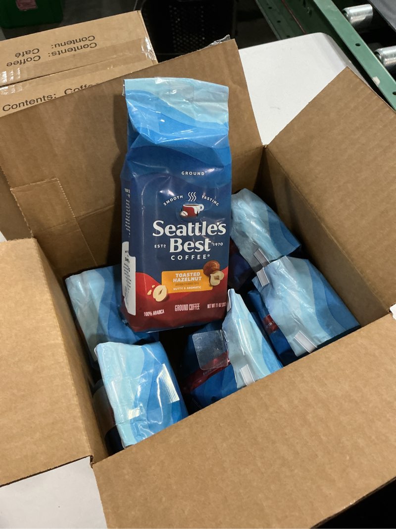 Condition photo showing New/Like New for bbd: may 2026- seattle's best coffee toasted hazelnut flavored medium roast ground coffee | 11 ounce bags (pack of 6) toasted hazelnut 11 ounce (pack of 6)