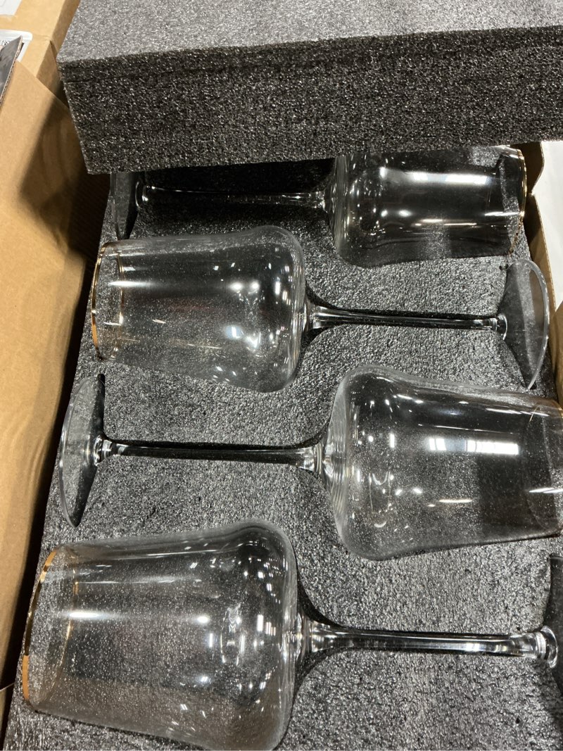 Condition photo showing New/Like New for JEKOSEN New Red Wine Glasses With Gold Rim Set of 4 Long Stem Clear Wine Glasses Premium Crystal Gift for Christmas, Birthday, Anniversary or Any Special Occasion 23 Ounce Wine-Set of 4-23oz