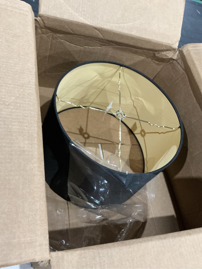 Condition photo showing Good Condition for royal designs, inc. hb-610-14blk/gl shallow drum hardback lamp shade, 13 x 14 x 9, black with gold 13 x 14 x 9 black