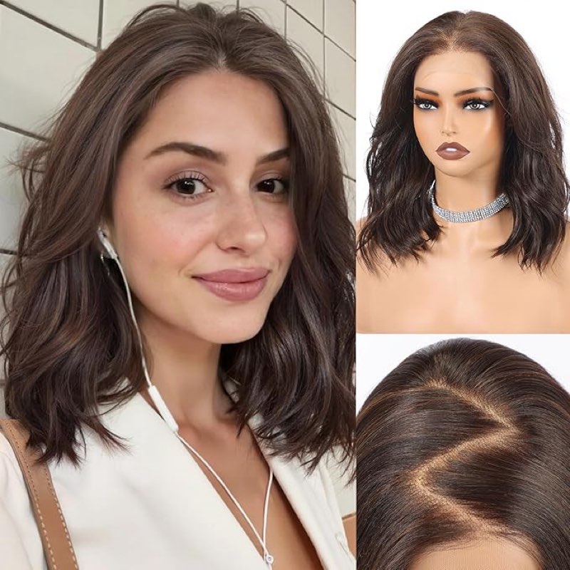 haircube 13x6 hd lace front wig for women, 16-inch heat resistant synthetic wavy hair, shoulder length glueless lace wigs for daily, party&date (brown)