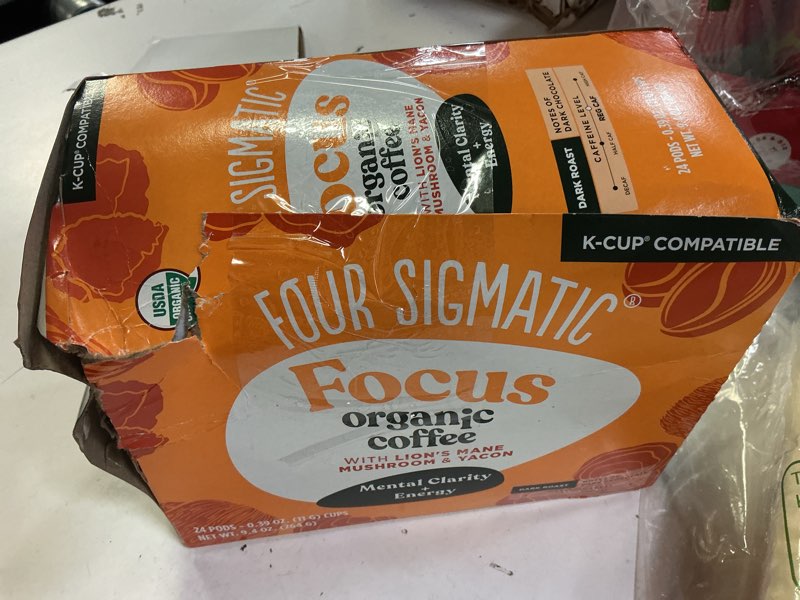 Condition photo showing New/Like New for (Best By 03/Dec/2027) Four Sigmatic Mushroom Coffee K-Cups | Organic Dark Roast Coffee with Lion’s Mane Mushroom Powder & Yacon | Focus & Immune Support | Vegan & Keto | Sustainable Pods | 24 Count