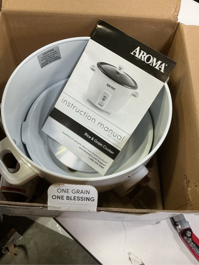 Condition photo showing New/Like New for AROMA® Rice Cooker, 8-Cup (Uncooked) / 16-Cup (Cooked), Pot-Style Rice Cooker and Soup Warmer with One-Touch Control, 4 Qt, White, ARC-368NG