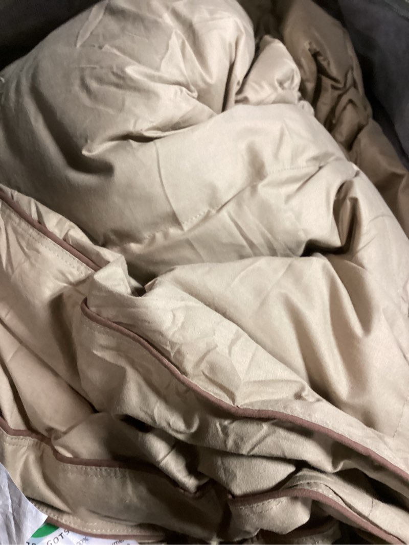 Condition photo showing As Is for SNOWMAN Premium Down Comforter Queen Size, Luxurious All Season Duvet Insert with Cotton Blended Fabric, 3D Baffle Box Design Hotel Bedding Comforter (Khaki,90"x90") All Season Queen Khaki