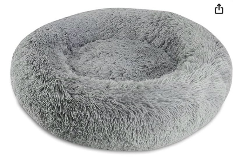 arlee donut round pet dog bed - memory foam - calming reduce anxiety - shaggy vegan fur - assembled usa, charcoal