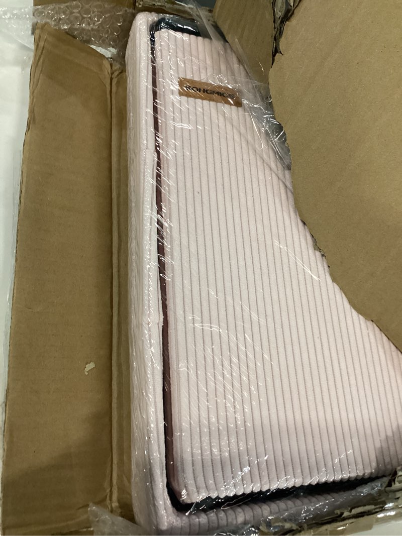 Condition photo showing New/Like New for SONGMICS Mazie Collection - Storage Ottoman Bench, Foldable Foot Rest, 15 x 30 x 15 Inches, End of Bed Bench, Storage Chest, Load 660 lb, Living Room, Bedroom, Entryway, Jelly Pink ULSF603R01 Corduroy 15"D x 30"W x 15"H Jelly Pink