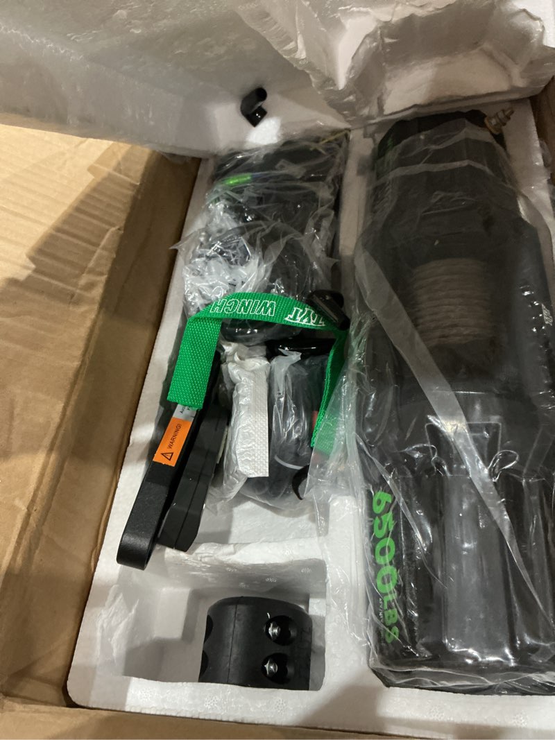 Condition photo showing Good Condition for tyt 6500 lb utv winch kit,12 volt dc electric trailer winch with wireless remote and wired switch,1/4" x 50ft synthetic rope winch with rubber stopper and mounting plate