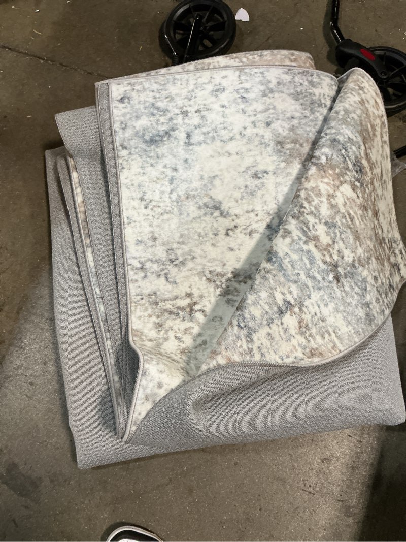 Condition photo showing As Is for 8x10 area rugs for living room, washable modern abstract large area rug neutral soft non slip kids rug stain resistant indoor carpet for bedroom dining room playroom home office(blue grey, 8'x10') blue grey 8' x 10' (rectangular)