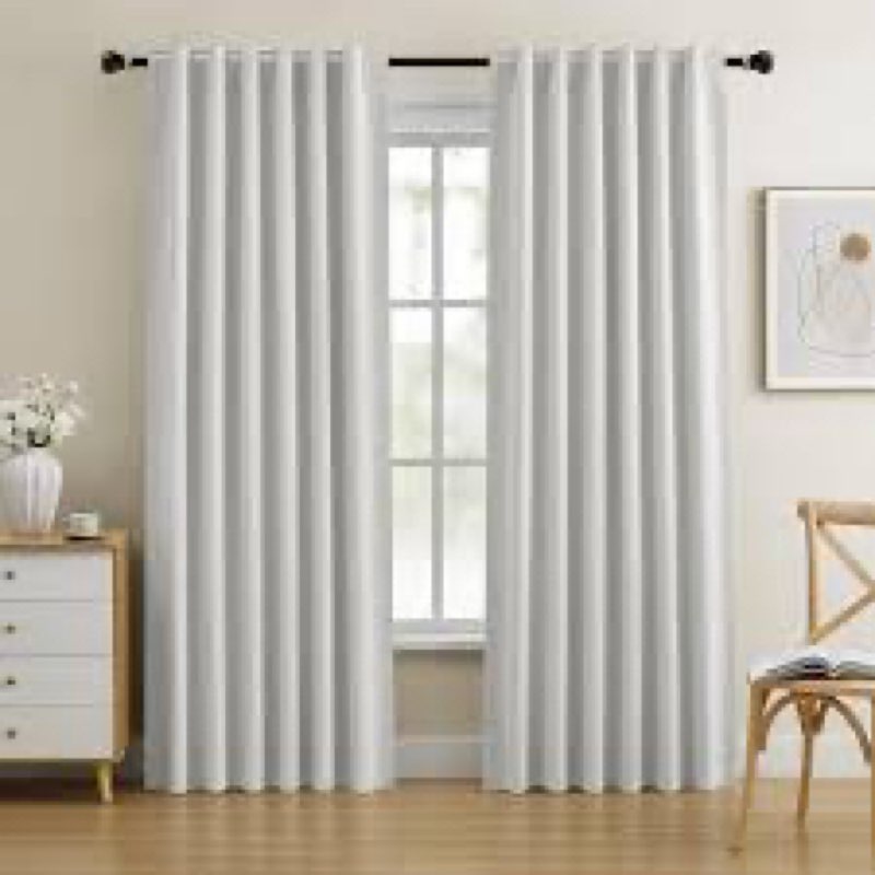 Dreaming Casa 100% Blackout Curtains 96 Inches Long, Linen Textured Window Treatment Rod Pocket & Ba