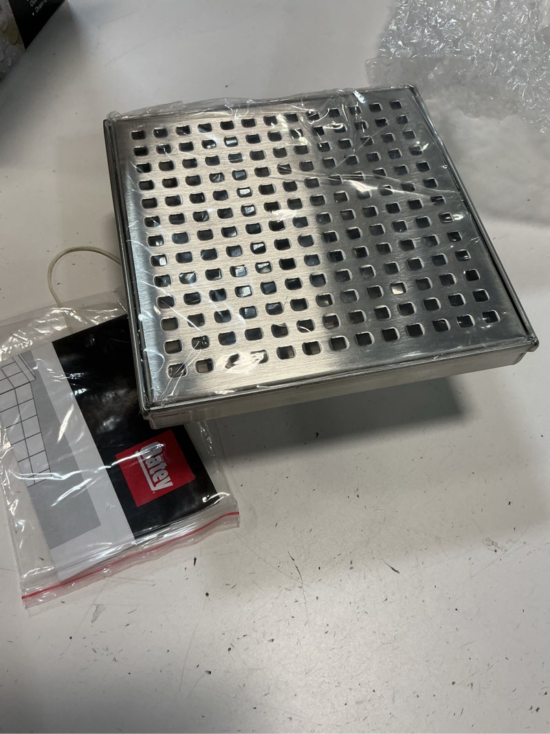 Condition photo showing Good Condition for Square Shower Drain 6", 304 Stainless Steel Floor Drain w/Hair Strainer, Grid Shower Drain w/CUPC Certified, Brushed