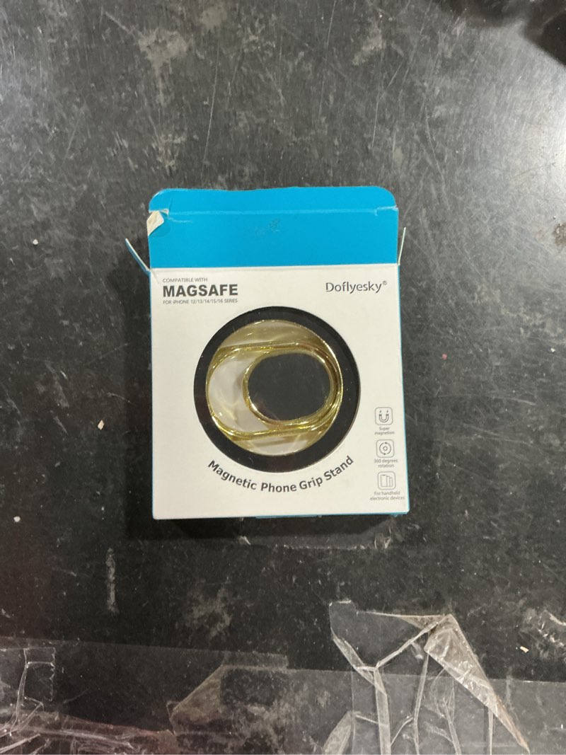 Condition photo showing Good Condition for magnetic phone ring holder for magsafe phone grip, dual-sided magnetics adjustable gym phone holder finger kickstand for iphone 17, 17 air, 16, 15-12 pro max and android phone cases (gold)