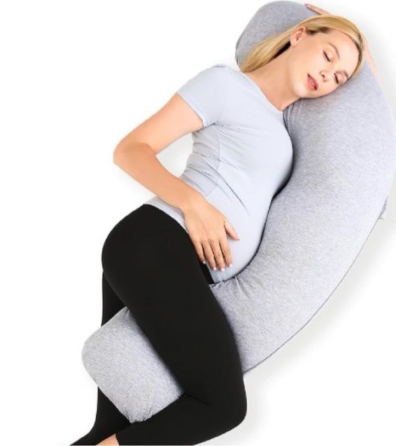 momcozy pregnancy pillows for side sleeping, j shaped maternity body pillow for pregnancy, soft pregnancy pillow with jersey cover for head neck belly support, grey