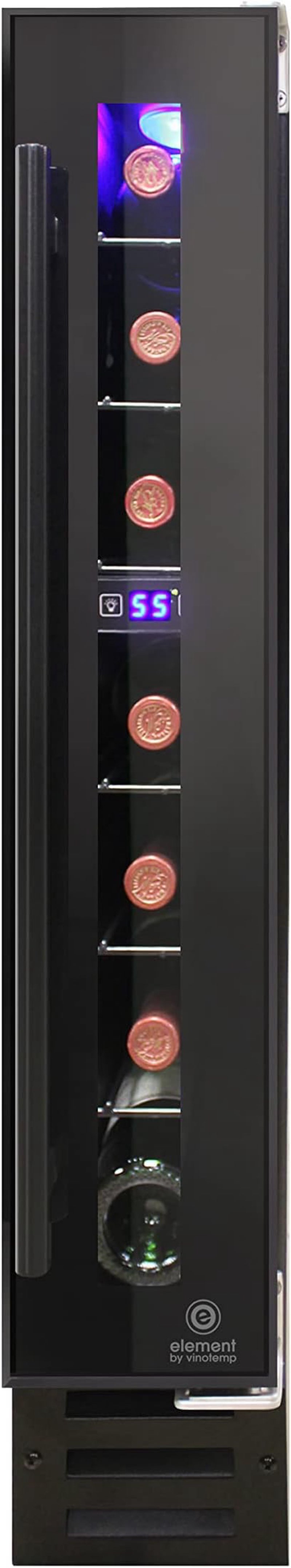 Vinotemp 7 Bottle Wine Cooler Refrigerator Freestanding Wine Cellar or Built-in Installation with Automatic Defrost, LED Display and Front Venting, 7 Bottle, Black