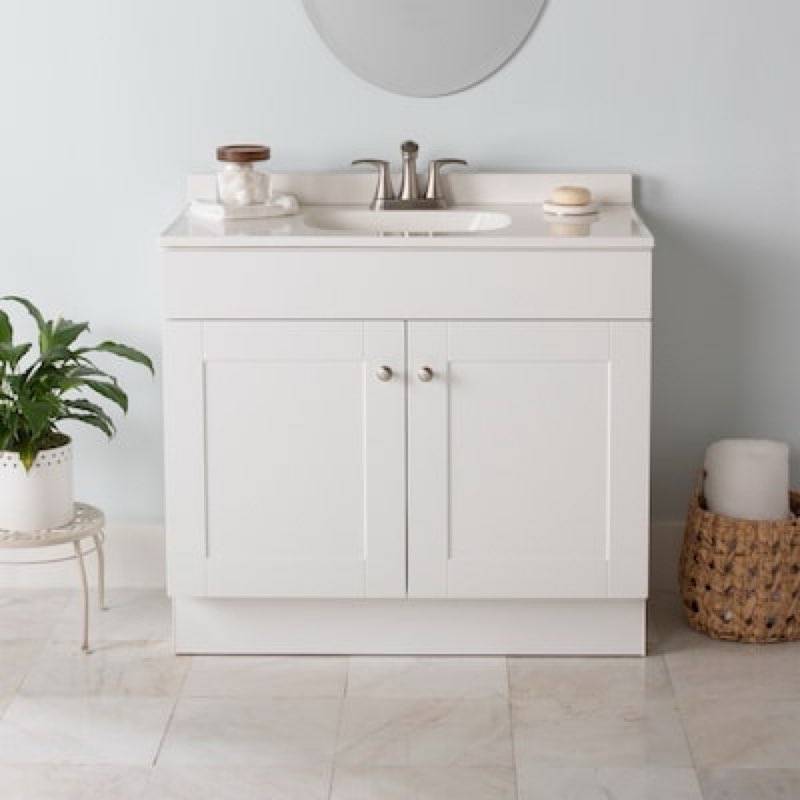 500+ bought last week project source dover 36-in true white single sink bathroom vanity with white cultured marble