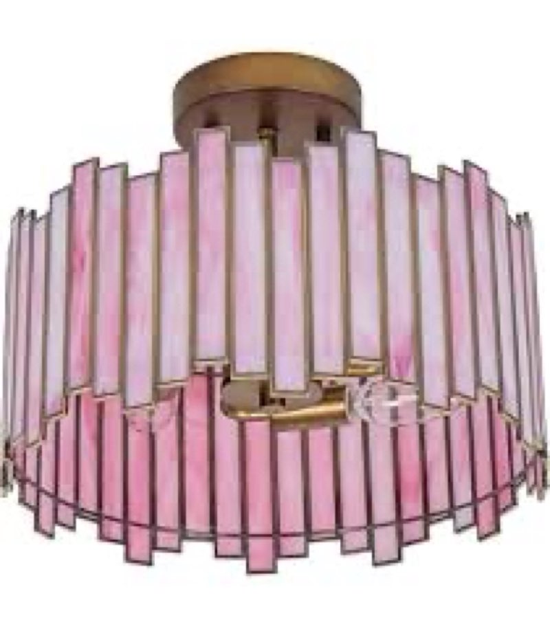 X004PE2HRH Wrimfy Pink Tiffany Ceiling Light Fixture in Drum Shape, 12.5\" 3 - Light Stained Glass Vintage Semi Flush Ceiling Mount for Foyer Hallway Bedroom Kitchen Closet Newitem