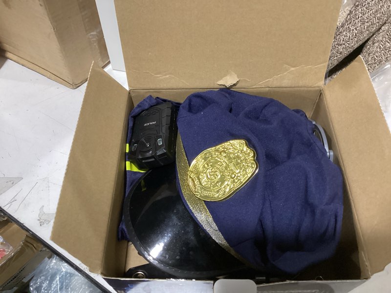 Condition photo showing New/Like New for police officer costume for kids, cop costume outfit set with toy accessories, halloween costumes for boys gold cap t4(2-3y)