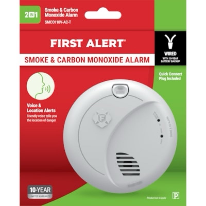 First Alert 10-Year Battery, Hardwired (with Battery Backup) Photoelectric Combination Smoke and