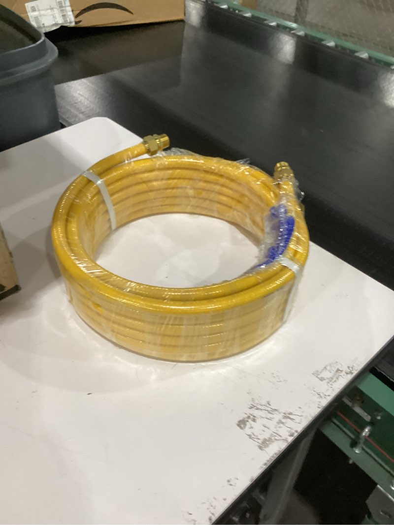 Condition photo showing New/Like New for Flexible Natural Gas Line Hose | Corrugated Stainless Steel Tubing | 2PCS Brass NPT Male Quick-Connect Adapters | CSST Underground & Propane Conversion Kit for Outdoor Grills (70Ft 3/4'')