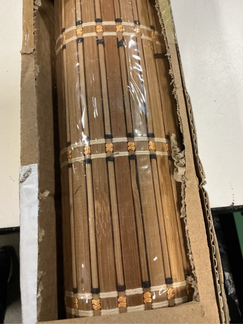 Condition photo showing New/Like New for bamboo blinds for interior windows, custom bamboo shades for indoor windows, roller shades for indoor window and outdoor patio, easy to install for decks, porches, backyards f 42"w x 72"h