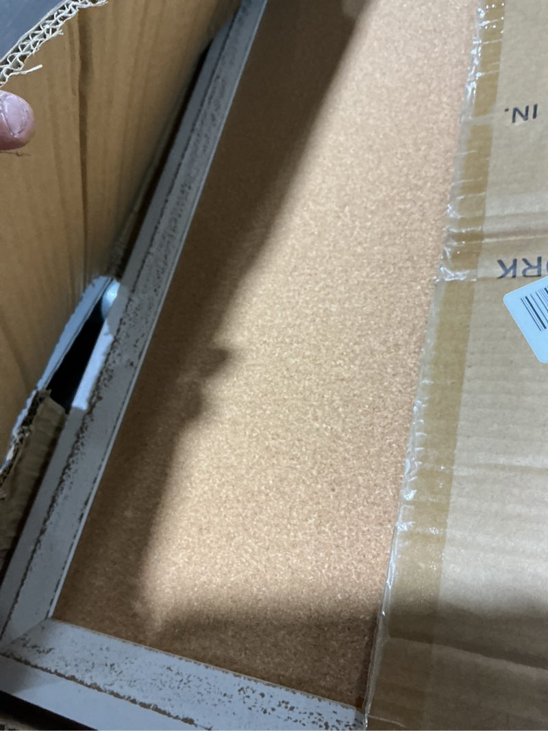 Condition photo showing Good Condition for DOLLAR BOSS White Cork Board for Wall - 24 X 18 Inches, Rustic Wooden Frame Bulletin Board, Decorative Hanging Pin Board for Office & Home Decor White 24''X 18‘’