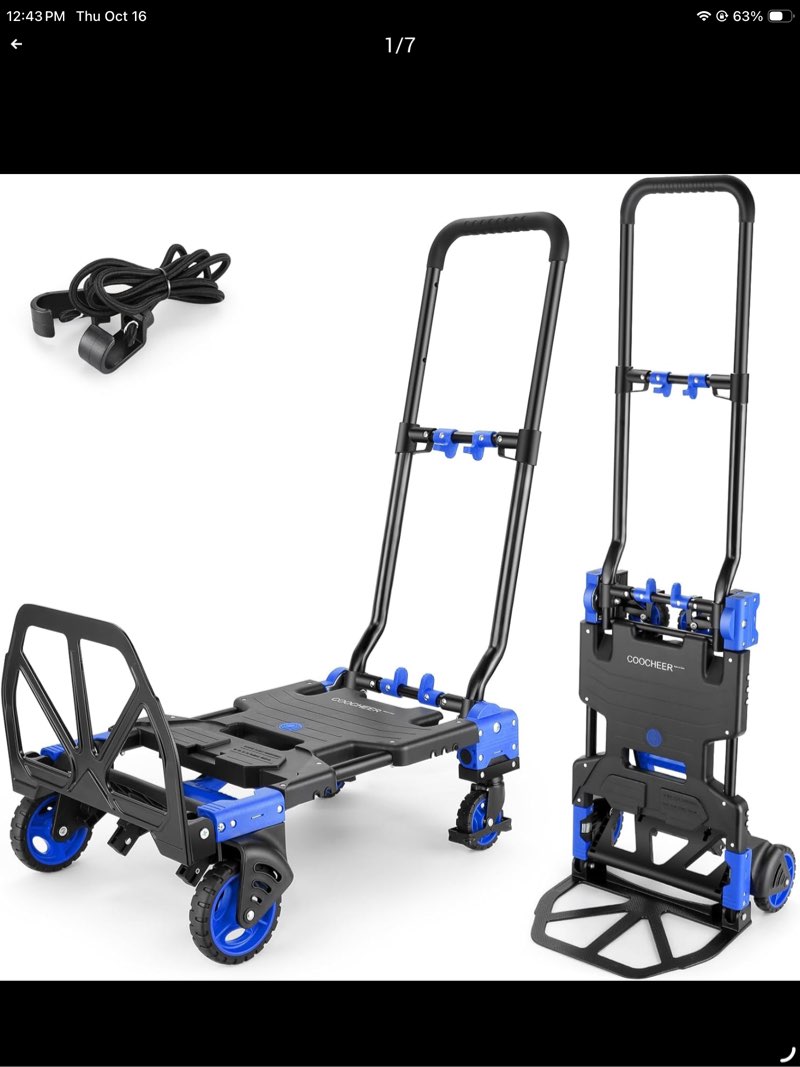 330LB Folding Hand Truck Heavy Duty Carrying, Combination of Four Wheels and Two Wheels Convertible Dolly Cart with Retractable Ha