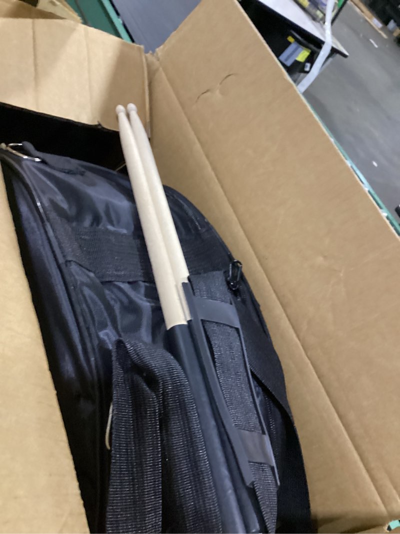 Condition photo showing As Is for snare drum set, 14" x 5.5" marching snare drum with stand & storage padded bag + silent mute pad + drums sticks + drumstick holder + drums key + damper gels for adults (black) black with stand