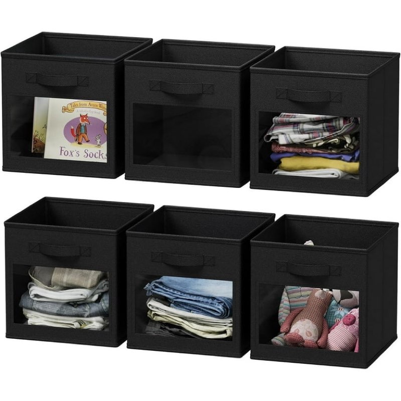 spaceaid storage cubes with clear windows, set of 2. fabric bins, 11 inch foldable baskets boxes for 