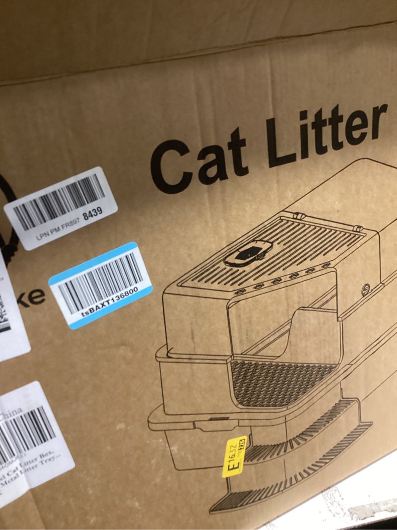 Condition photo showing Good Condition for XXXL Stainless Steel Litter Box, 28"x20"x18" Extra Large Fully Enclosed High Sided Metal Cat Litter Box with Filtered Grid, Step, Scoop, Non-Sticky, Non-Odor, Easy Cleaning (Black)