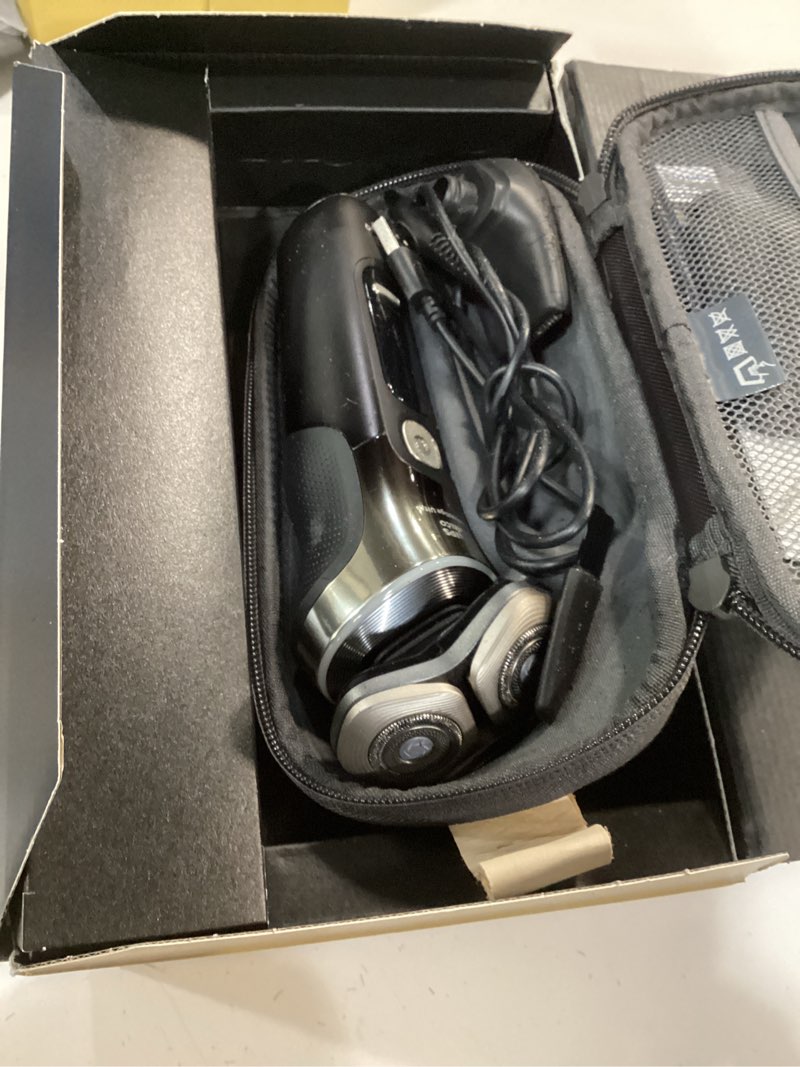 Condition photo showing As Is for Philips Norelco Shaver i9000 Prestige Ultra, Wet & Dry Electric Shaver, Black Gradient, SenseIQ Pro Technology, Triple Lift & Cut System, 360 Rotating NanoTech Precision Blades, 5 Modes, XP9405/84 Black XP9400 Prestige + Charge Stand & Trimmer