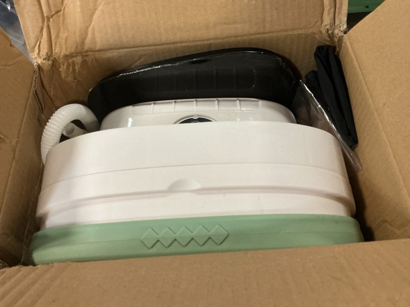 Condition photo showing As Is for 20l portable washing machine, foldable mini washer and spin dryer combo with 3 wash modes, deep cleaning compact laundry machine for baby clothes, underwear, dorms, apartments, rv & travel