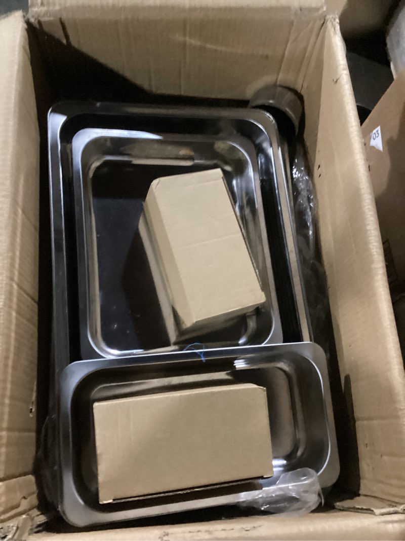 Condition photo showing Good Condition for chafing dishes for buffet 4 pack (7 gold utensils) - 9qt rolled edge stainless steel chafing dish buffet set - food warmers for parties buffet - buffet servers and warmers - catering supplies (7 pans)
