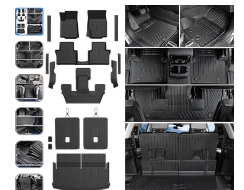 Floor Mats Cargo Mat for 2021-2025 Jeep Grand Cherokee L Captain Chair(Only for 6-Seater w/o 2nd Row Armrest), All Weather TPE Trunk Cargo Liner Car Accessories Floor Mats Set