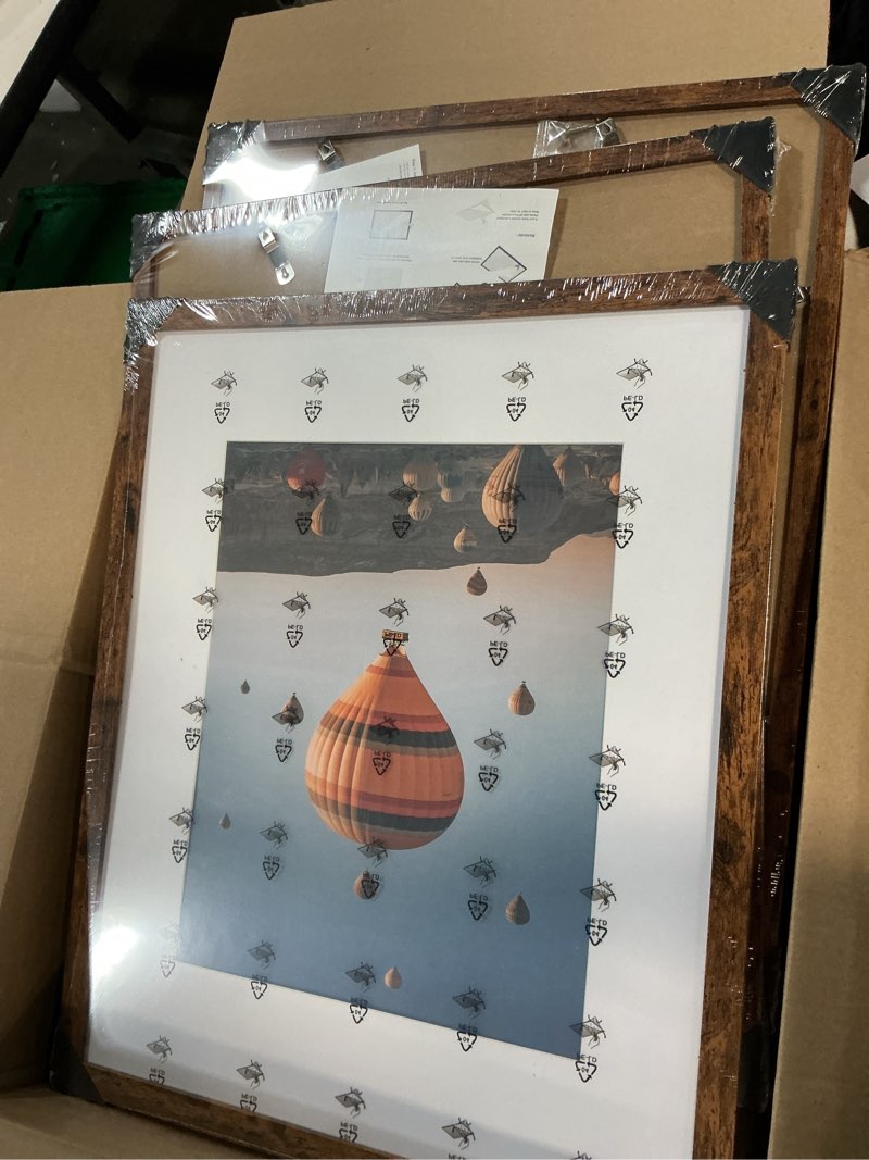 Condition photo showing New/Like New for Wood 16x20 Picture Frame with 11x14 Mat, Display 11x14 with Mat or 16x20 Without Mat, Wood 16 by 20 Photo Frame, 16 x 20 Frame for Wall Hanging Display, Deep Brown, 3 Pack 3 16x20 inch