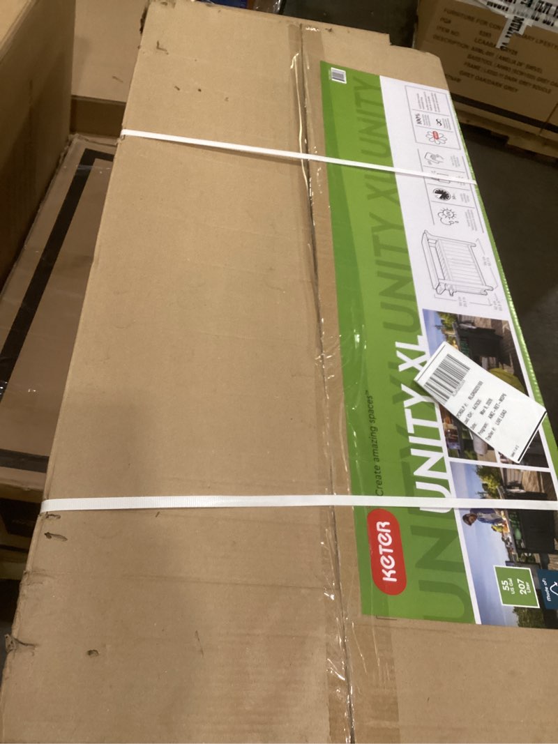 Condition photo showing As Is for Keter Unity XL Portable Outdoor Table with Stainless Steel Top for Kitchen Prep and Outdoor Storage Cabinet for Grilling Accessories, Dark Grey Dark Grey X-Large